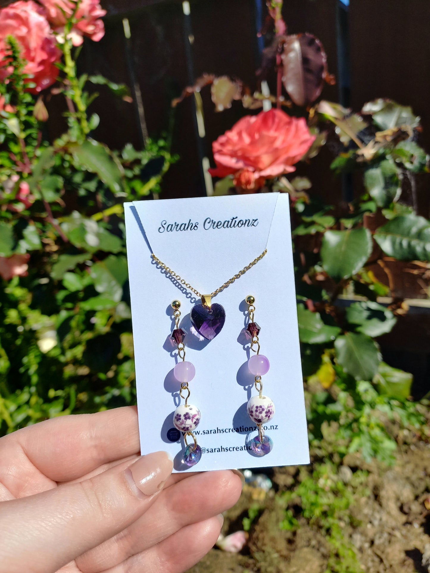 Purple Heart Necklace and Earring set