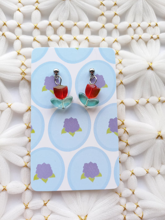 Red Tulip Ball Stud Earrings | Flower Power