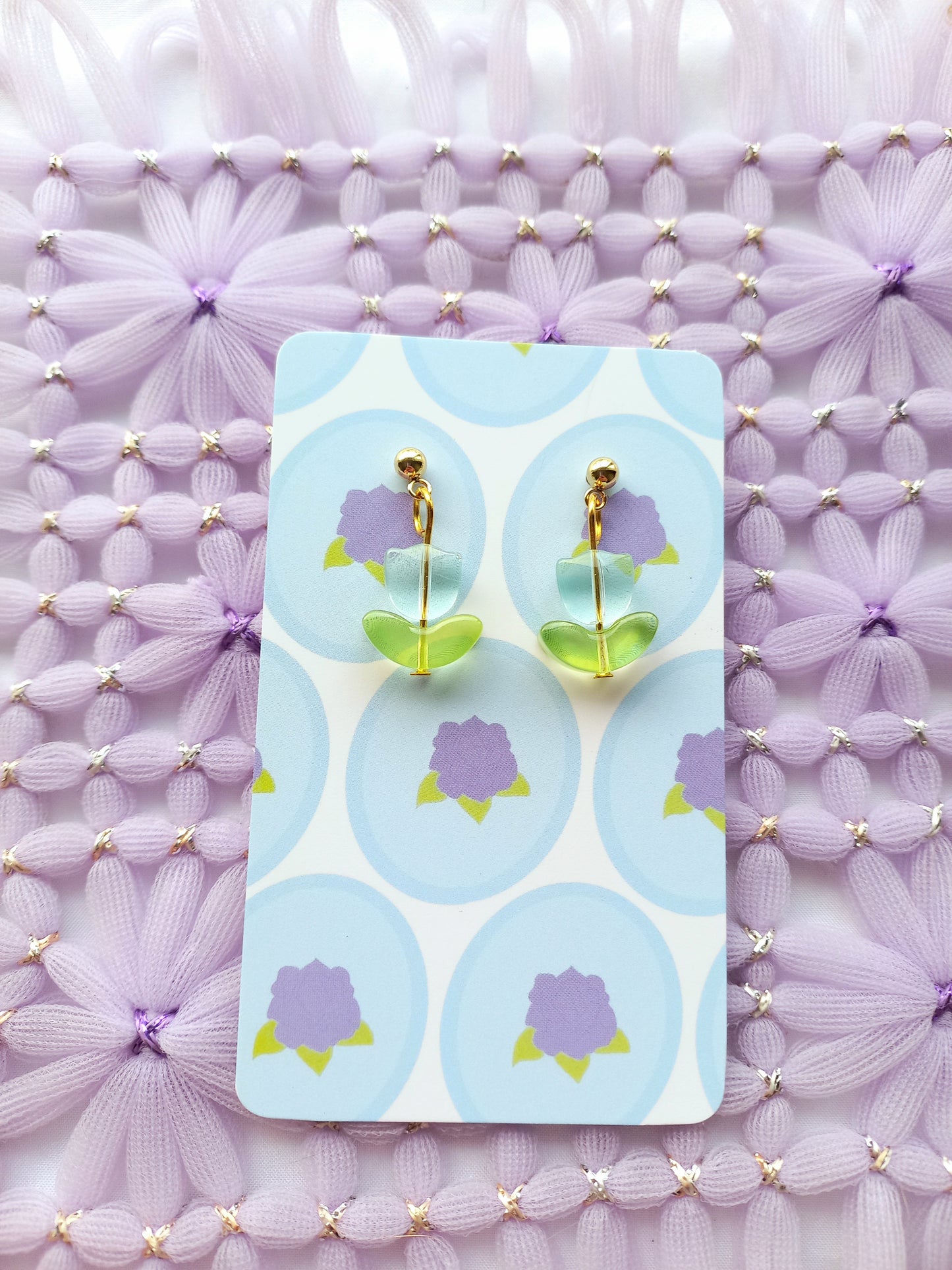 Light Blue Tulip Ball Stud Earrings | Flower Power