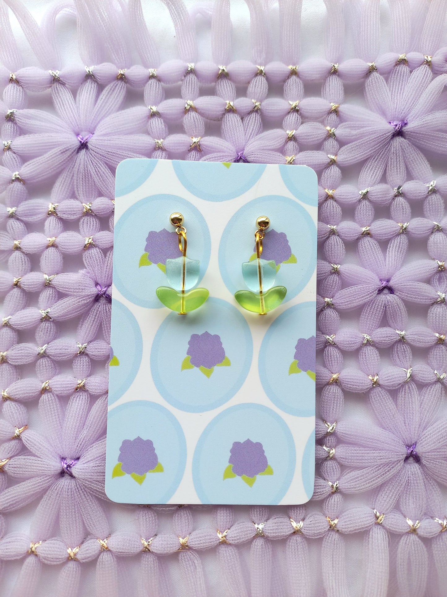 Light Blue Tulip Ball Stud Earrings | Flower Power