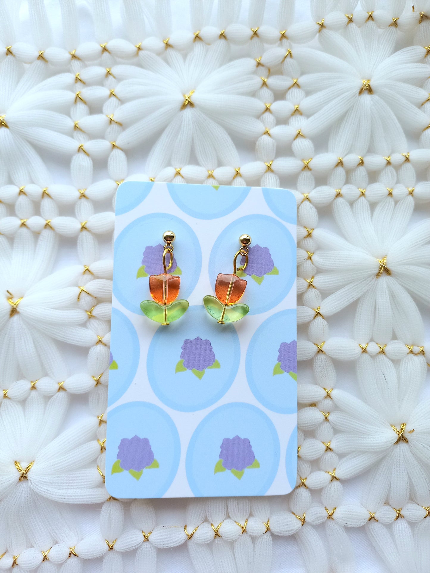 Orange Tulip Ball Stud Earrings | Flower Power