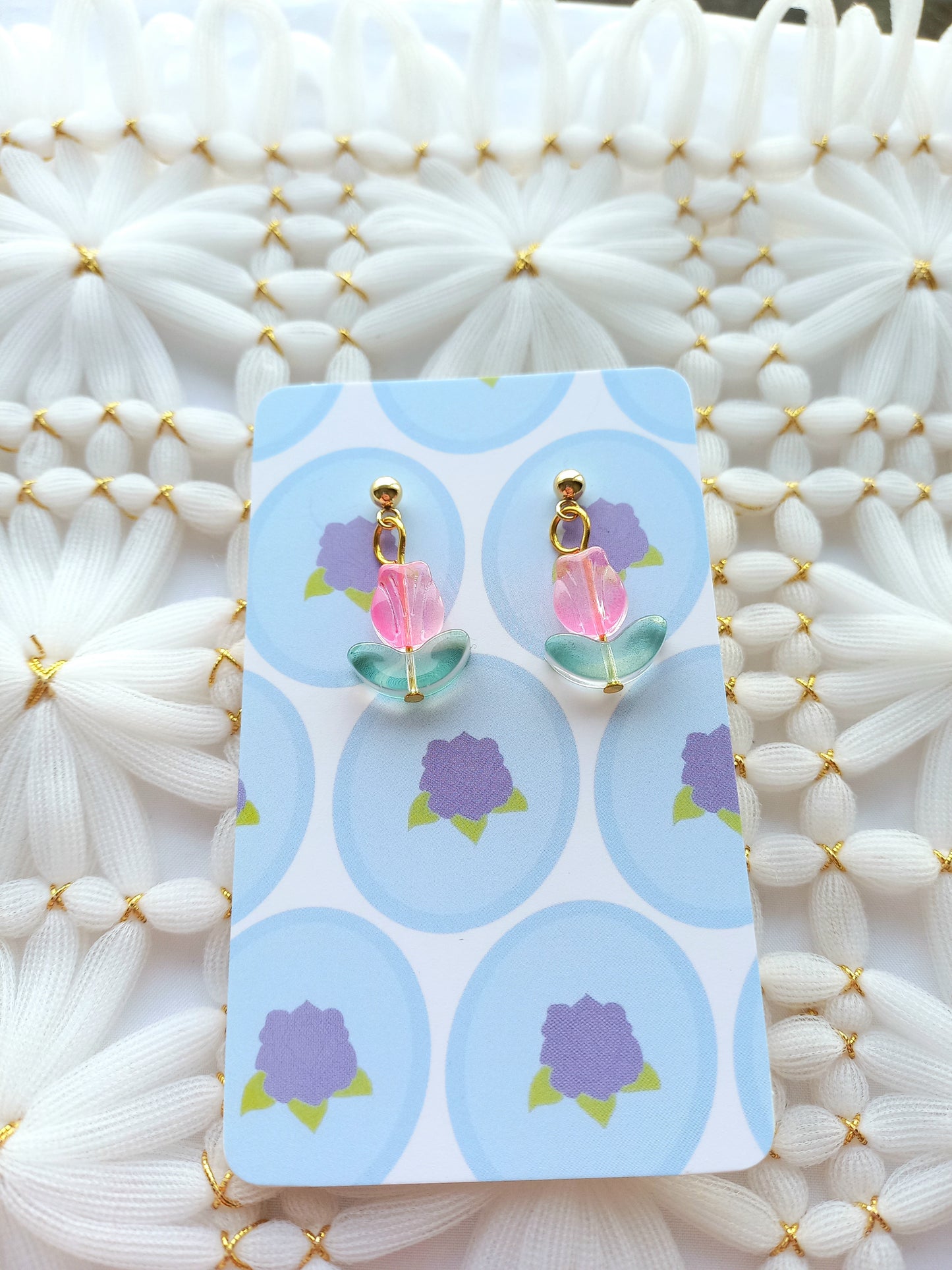 Pink Tulip Ball Stud Earrings | Flower Power