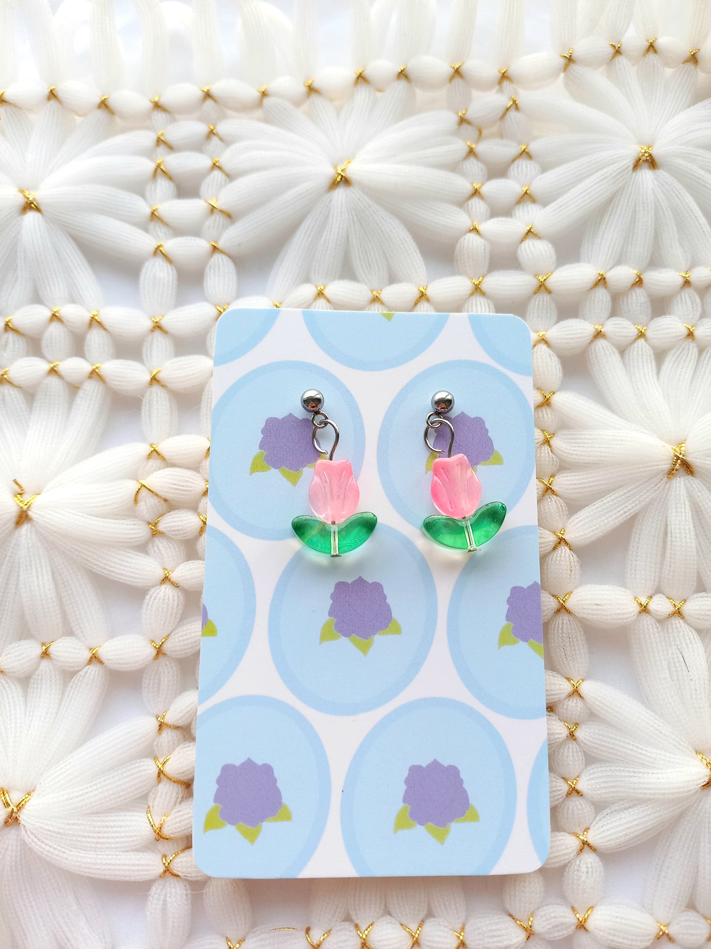 Pink Tulip Ball Stud Earrings | Flower Power