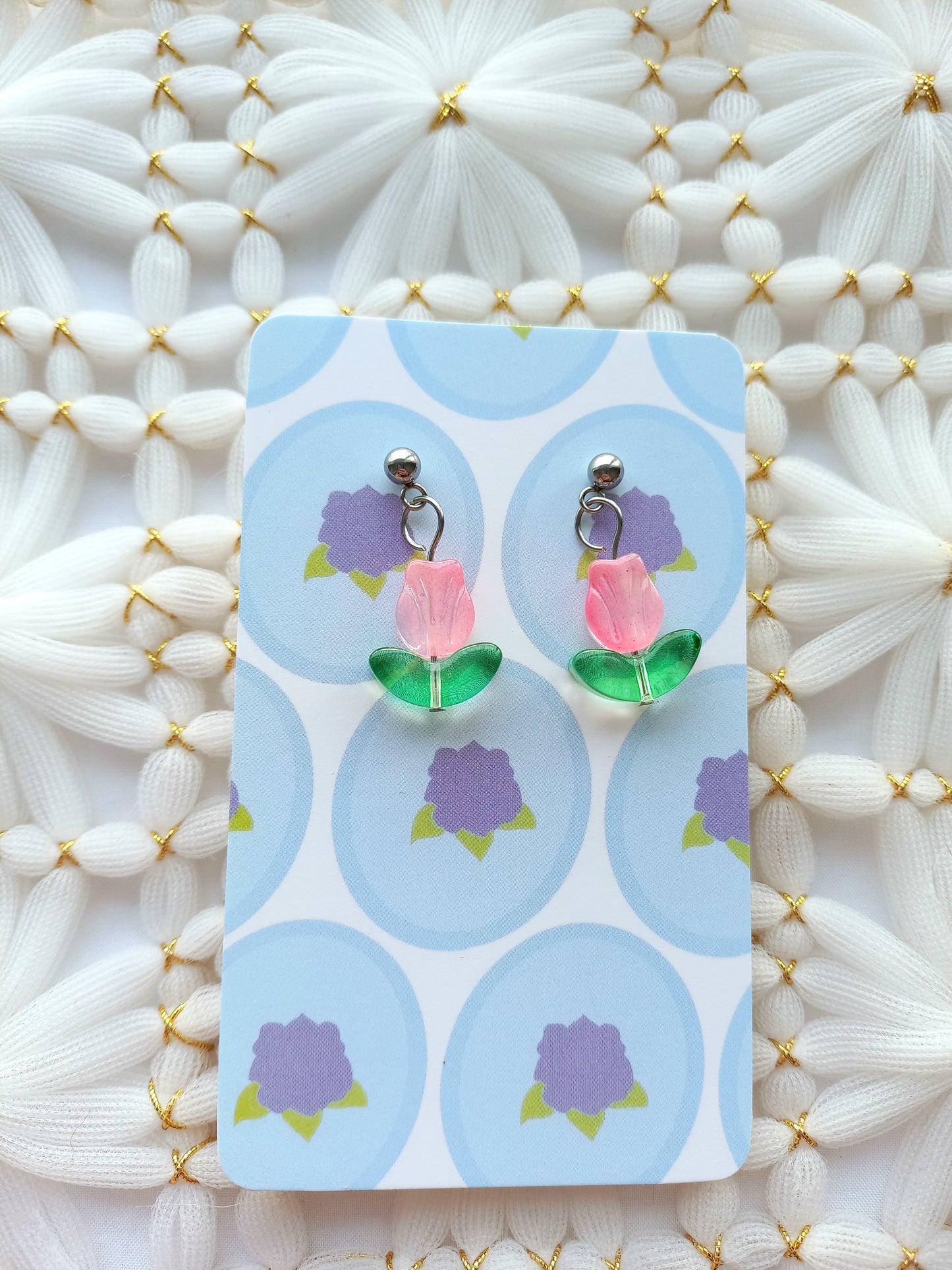 Pink Tulip Ball Stud Earrings | Flower Power