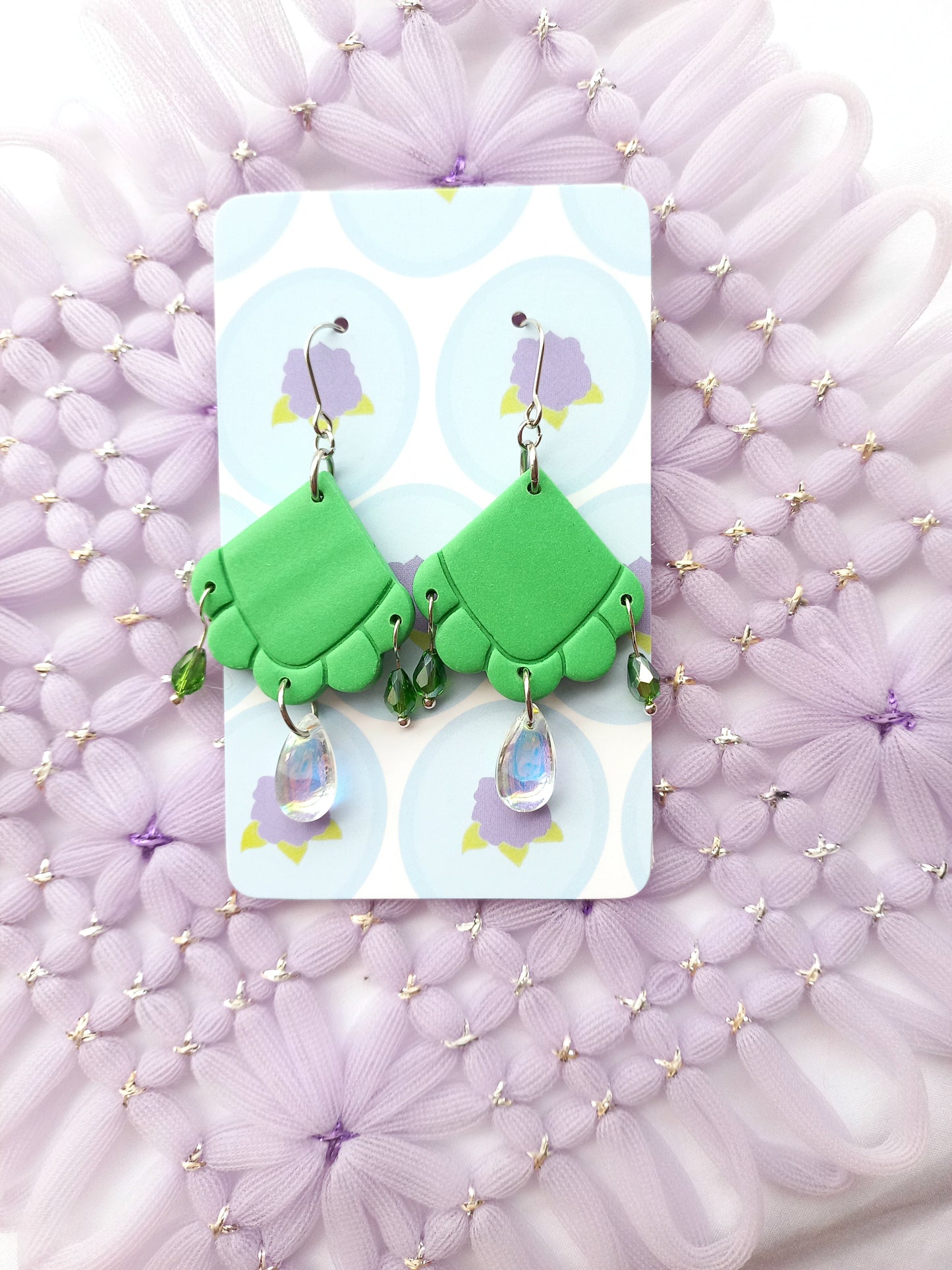Green Embossed Teardrop Earrings | Embossed Collection