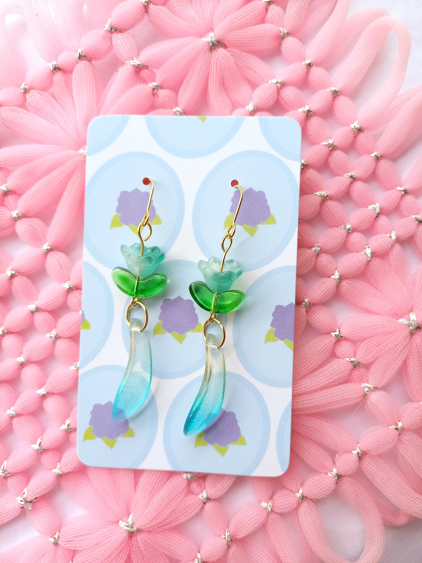 Green Flower Petal Drop Earrings | Flower Power
