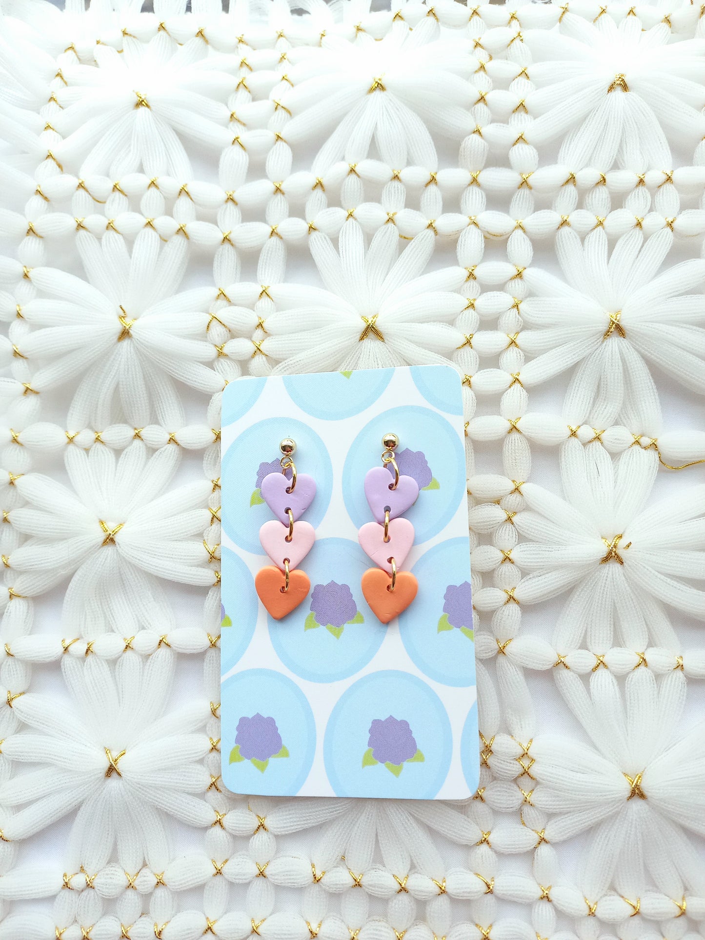 Lilac, Pink & Orange Heart Chain Earrings | Love Collection