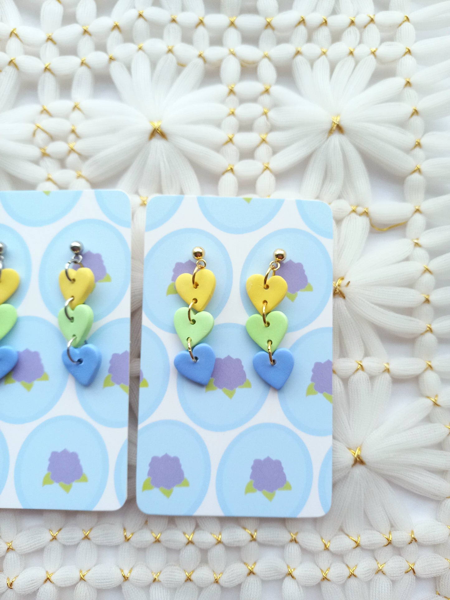 Yellow, Green & Blue Heart Chain Earrings | Love Collection