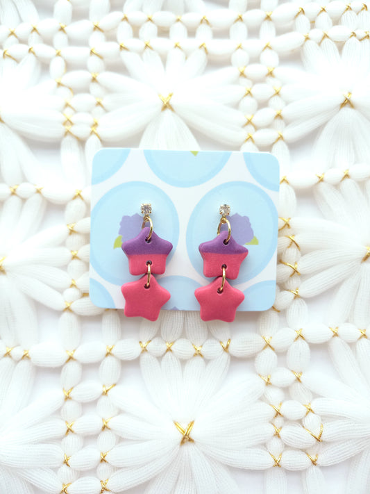 Pink & Purple Star Chain Earrings | Celestial Collection