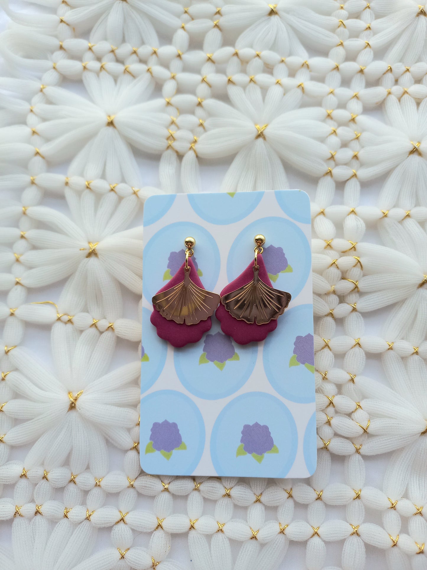 Purple Burgundy Scalloped Earrings