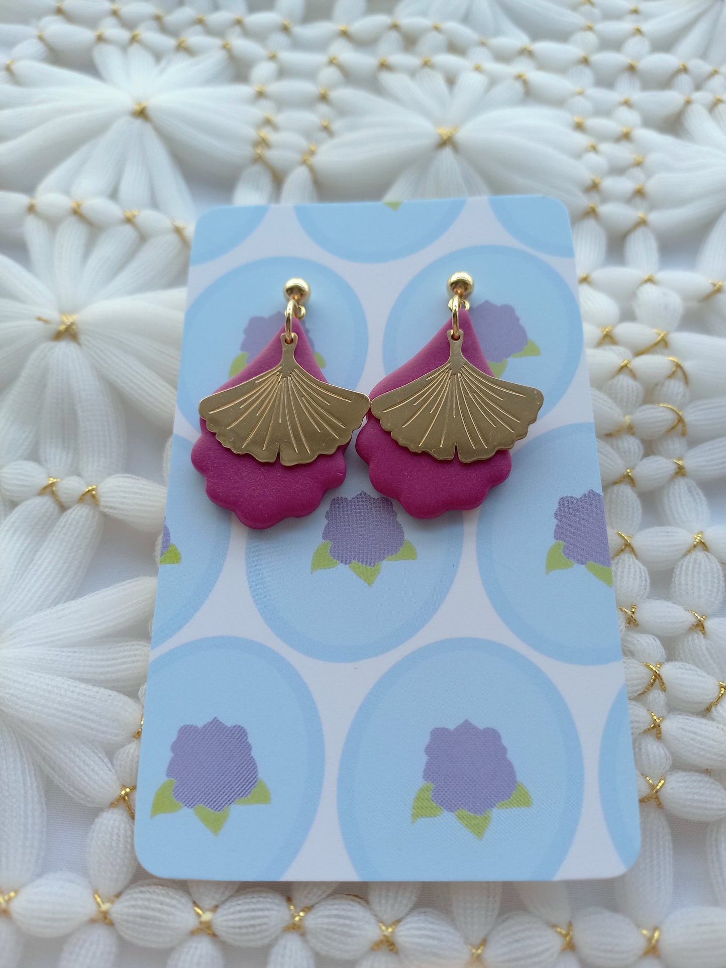 Purple Burgundy Scalloped Earrings
