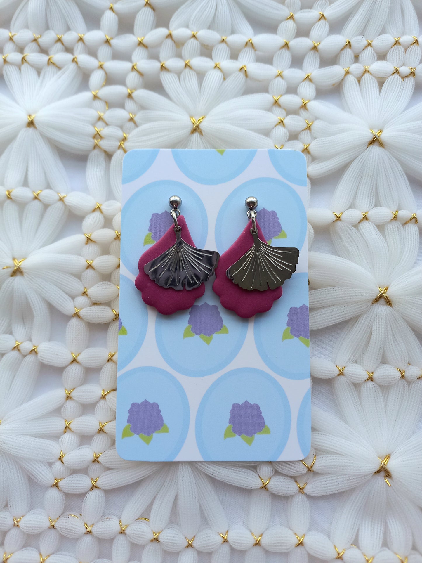 Purple Burgundy Scalloped Earrings