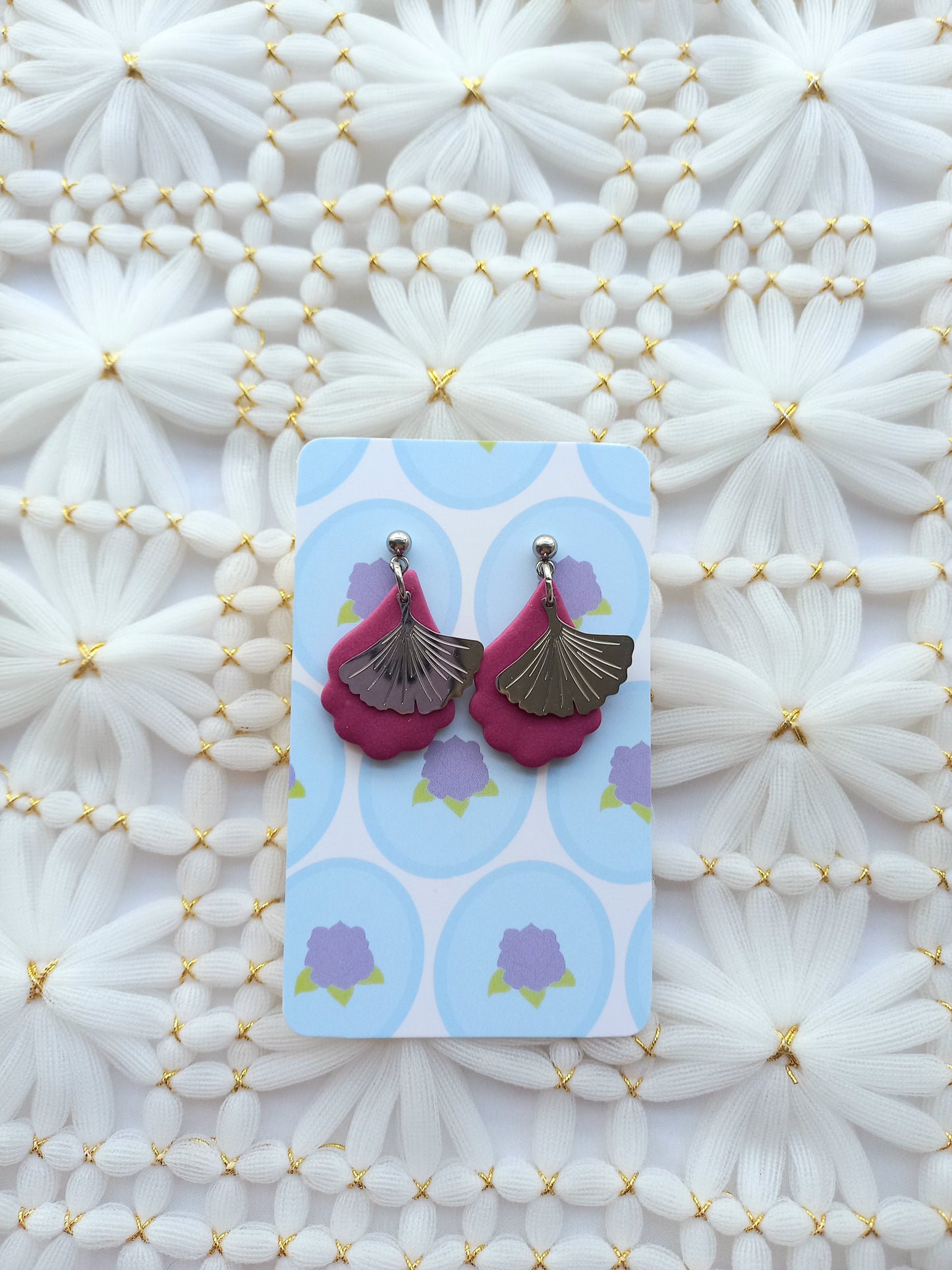 Purple Burgundy Scalloped Earrings