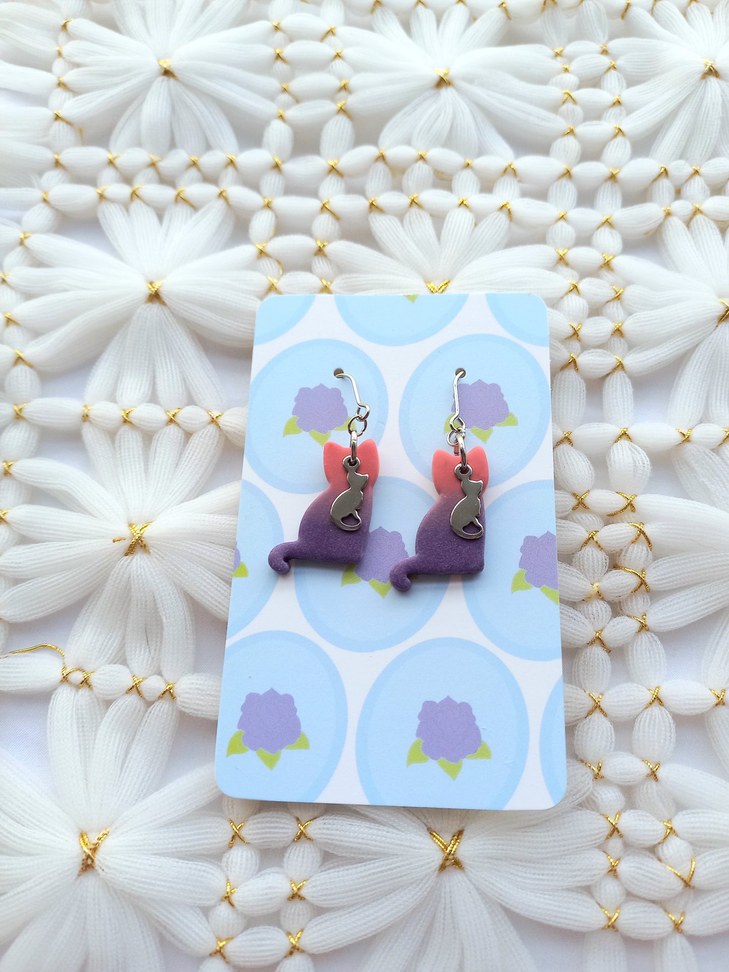 Pink & Purple Ombré Cat Earrings