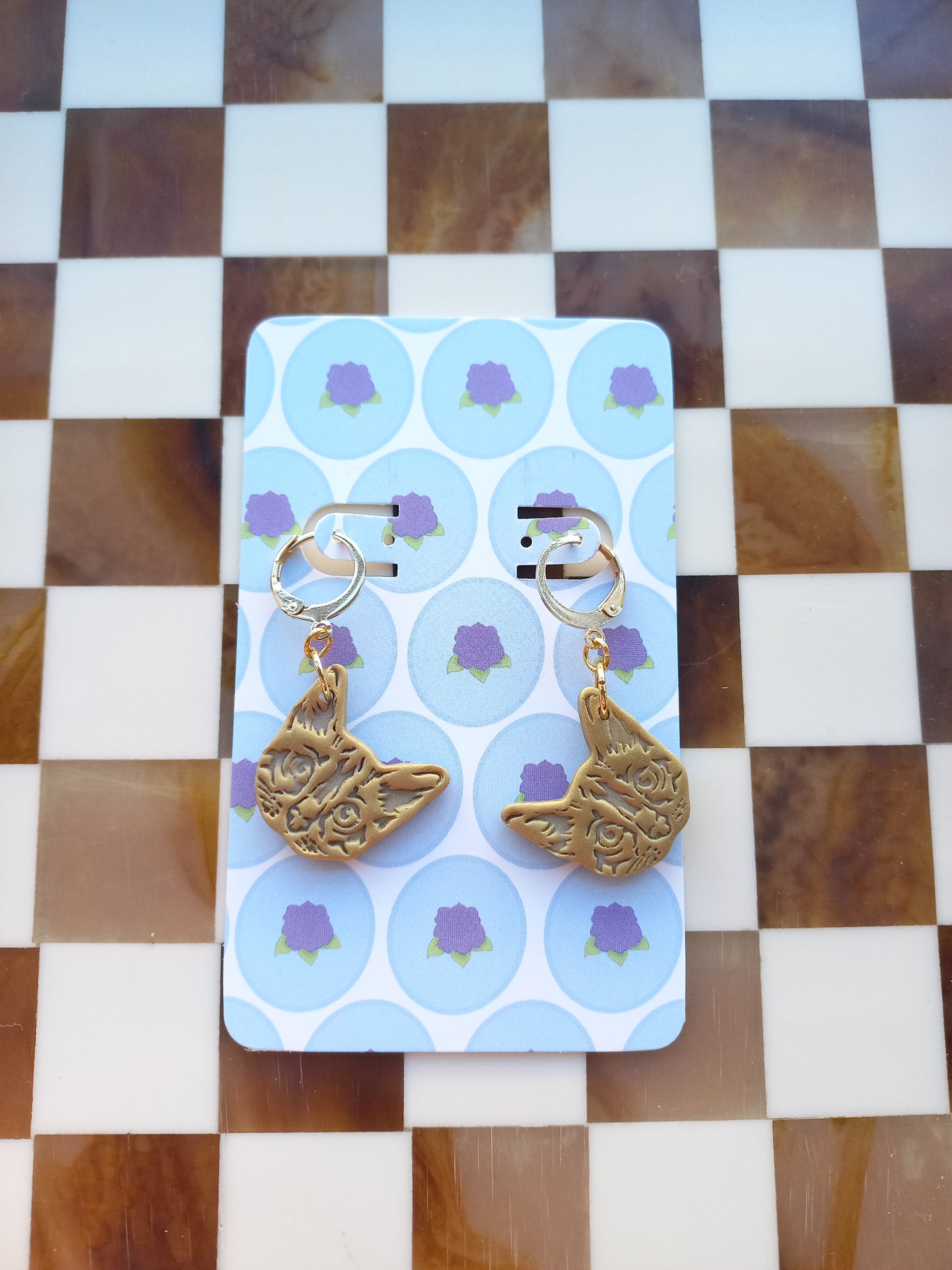 Golden Shimmery Cat Earrings
