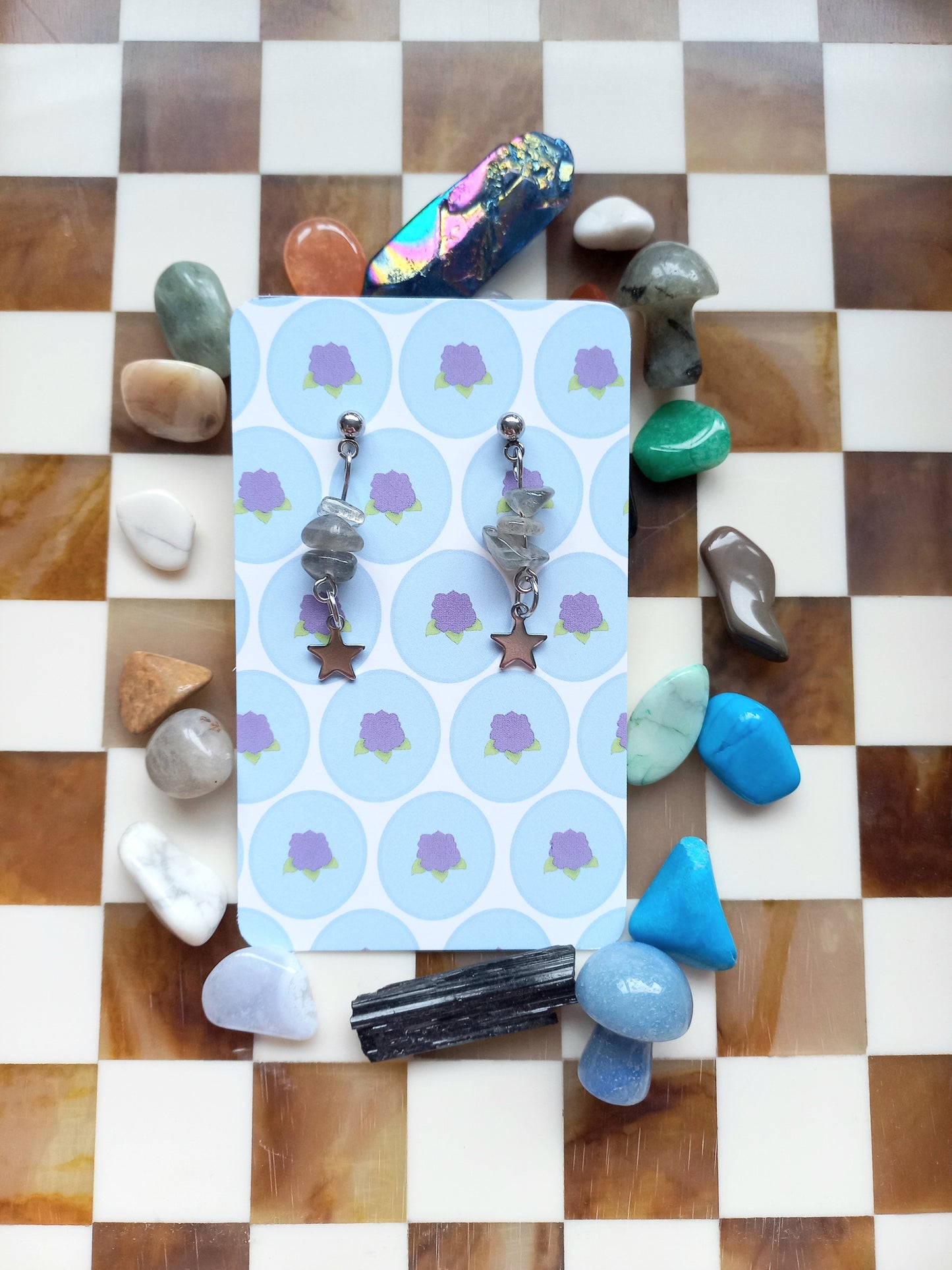 ⭐Labradorite Earrings with Silver Stars ✨