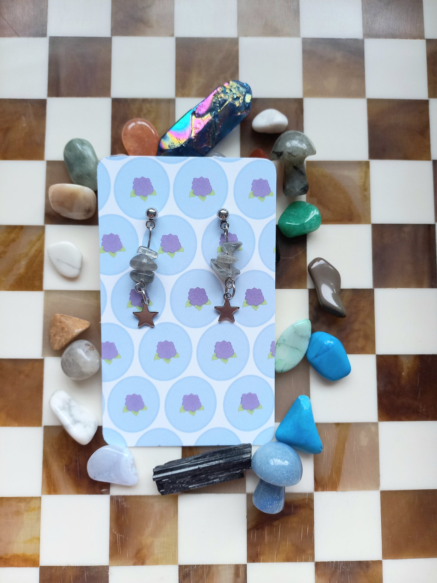 ⭐Labradorite Earrings with Silver Stars ✨