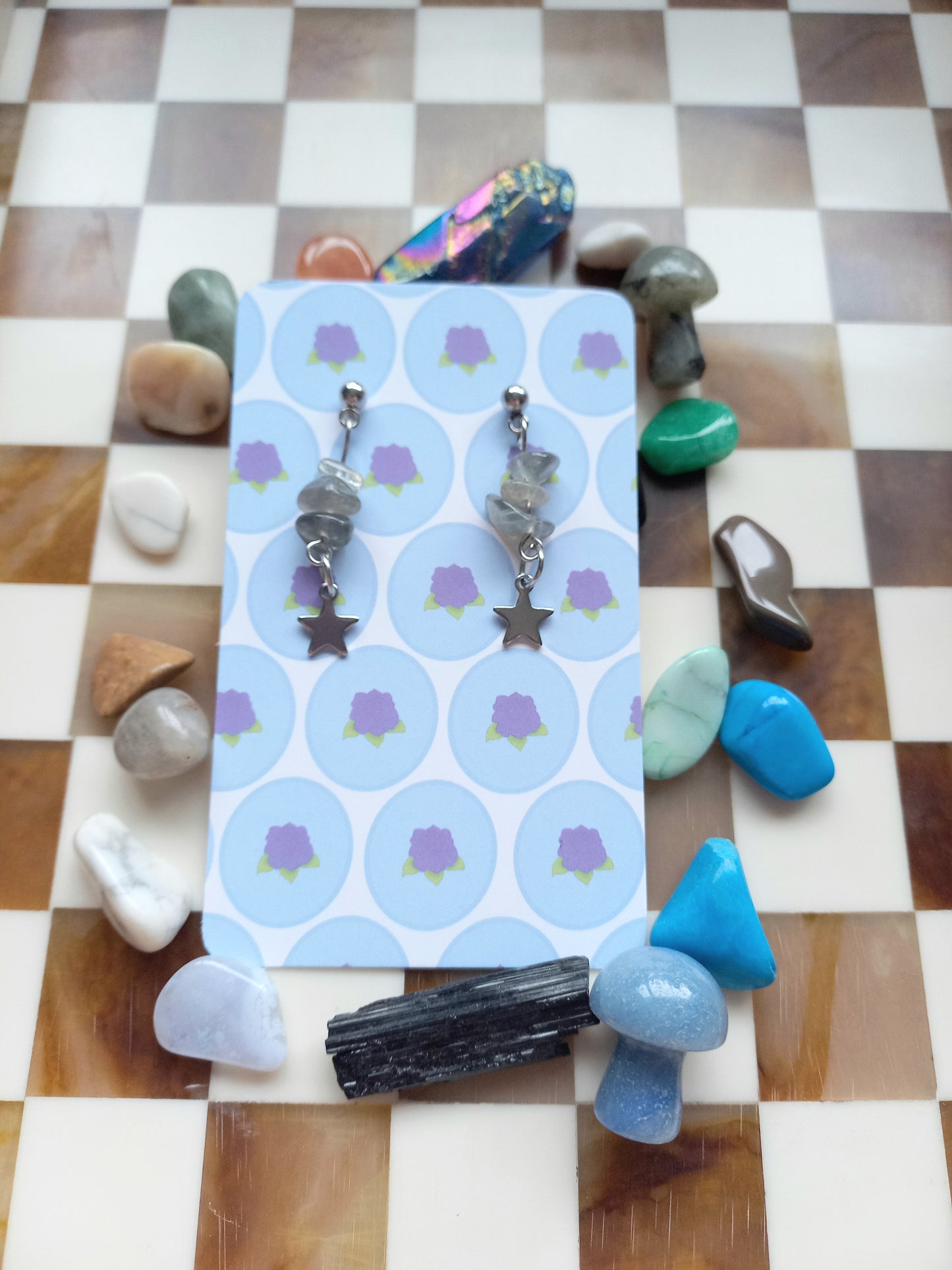 ⭐Labradorite Earrings with Silver Stars ✨