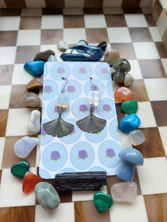 ✨ Opalite Ginkgo Leaf Earrings 🍃