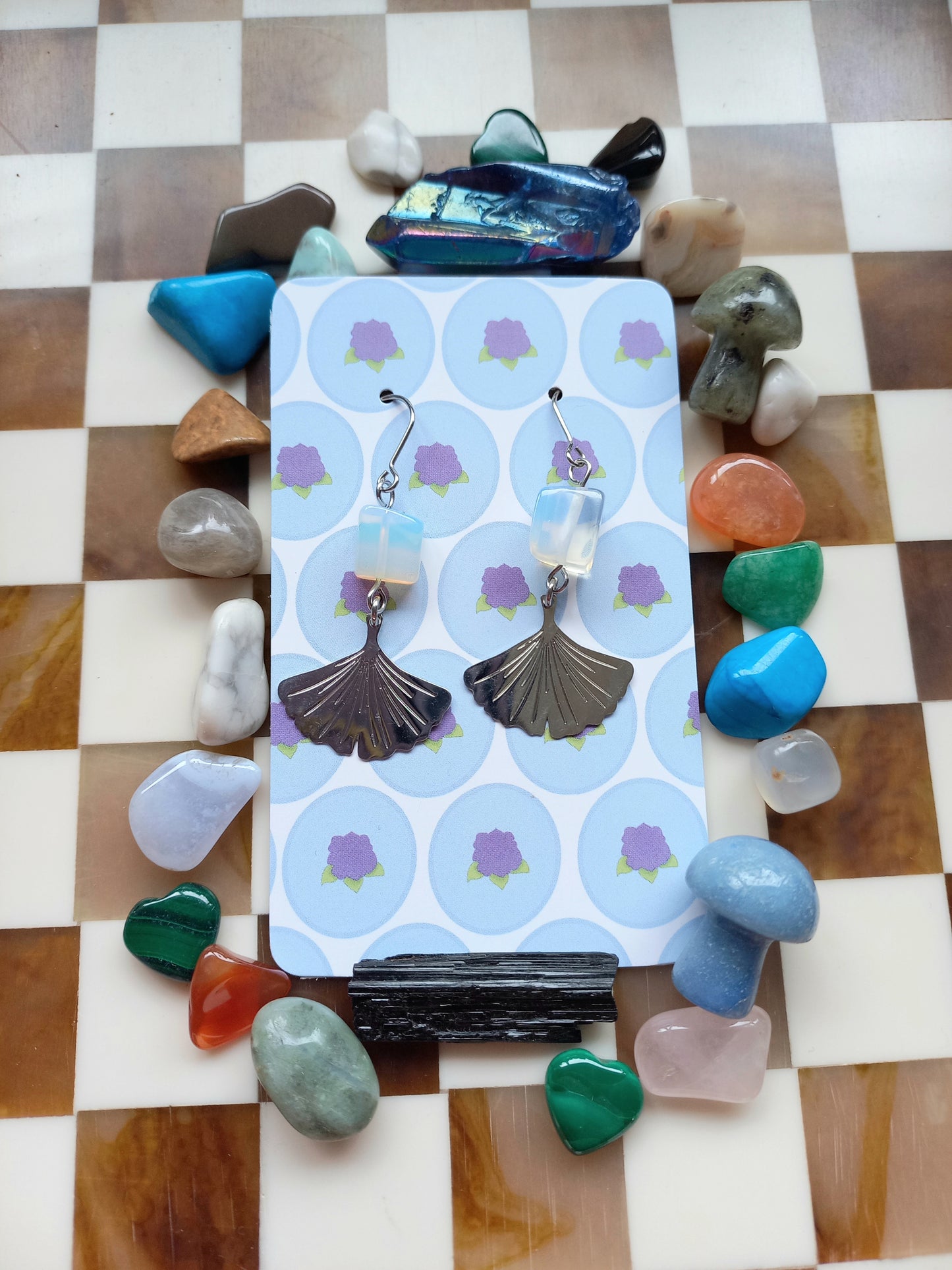 ✨ Opalite Ginkgo Leaf Earrings 🍃