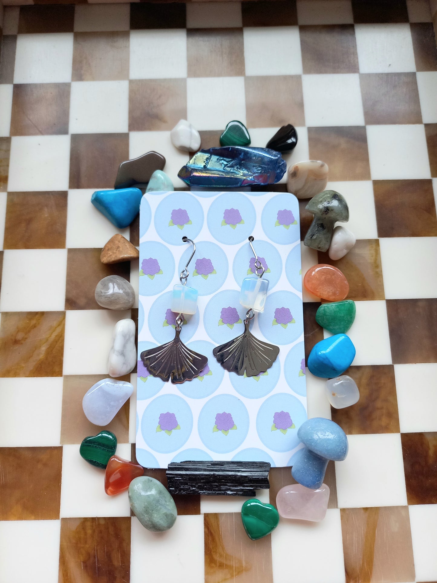 ✨ Opalite Ginkgo Leaf Earrings 🍃