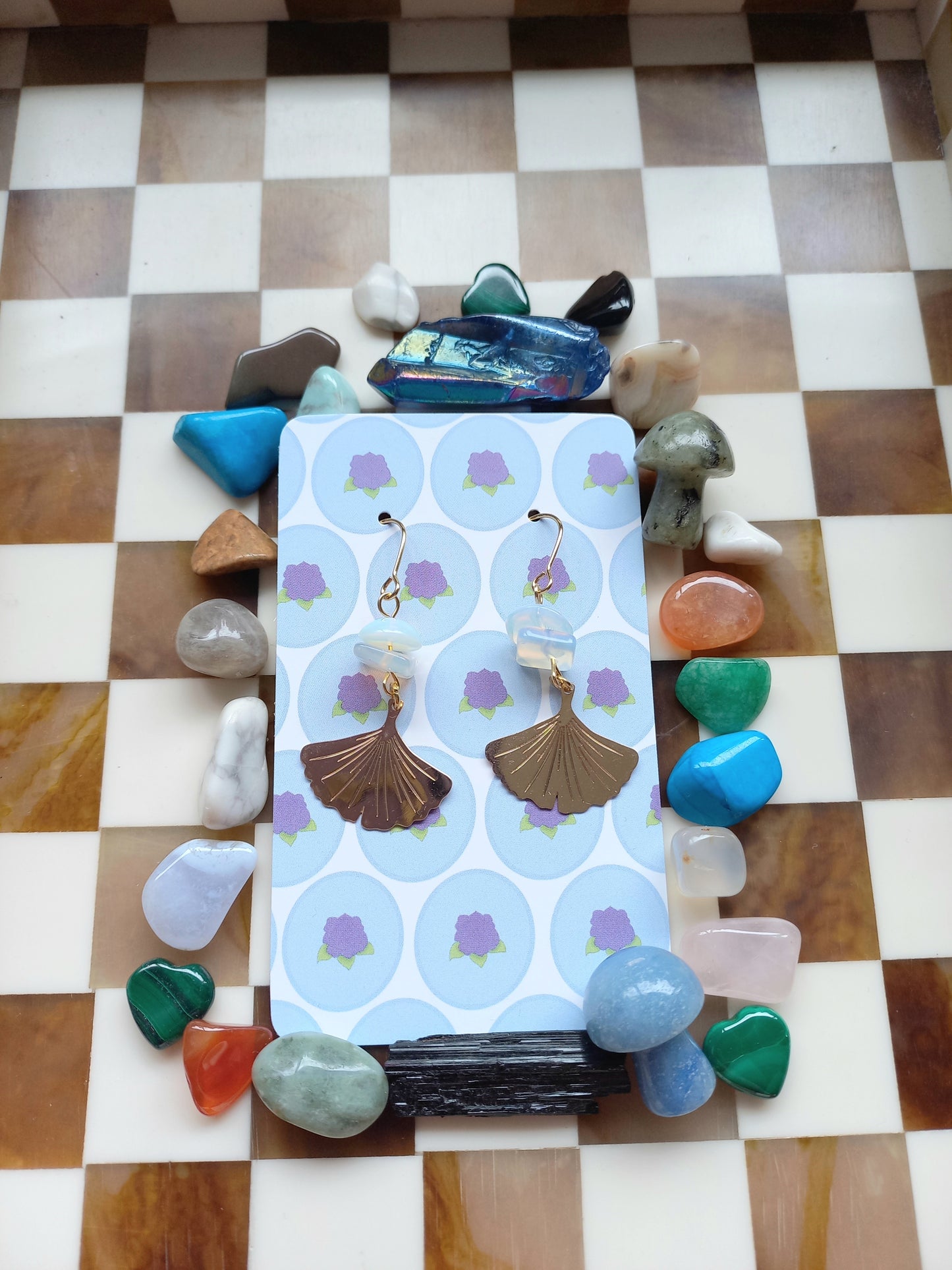 ✨ Opalite Ginkgo Leaf Earrings 🍃