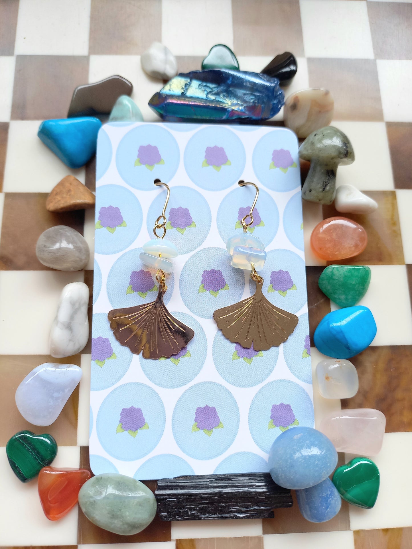 ✨ Opalite Ginkgo Leaf Earrings 🍃