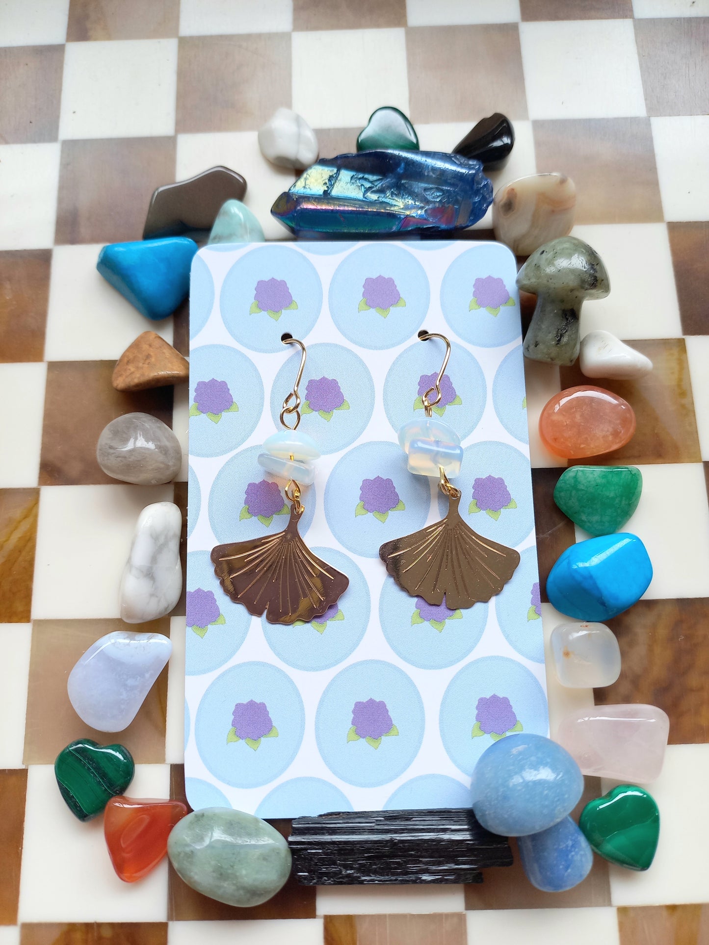 ✨ Opalite Ginkgo Leaf Earrings 🍃