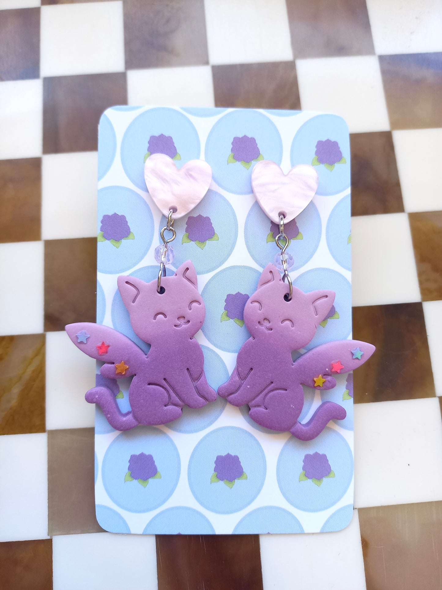 Whimsical Pink Fairy Cat Earrings