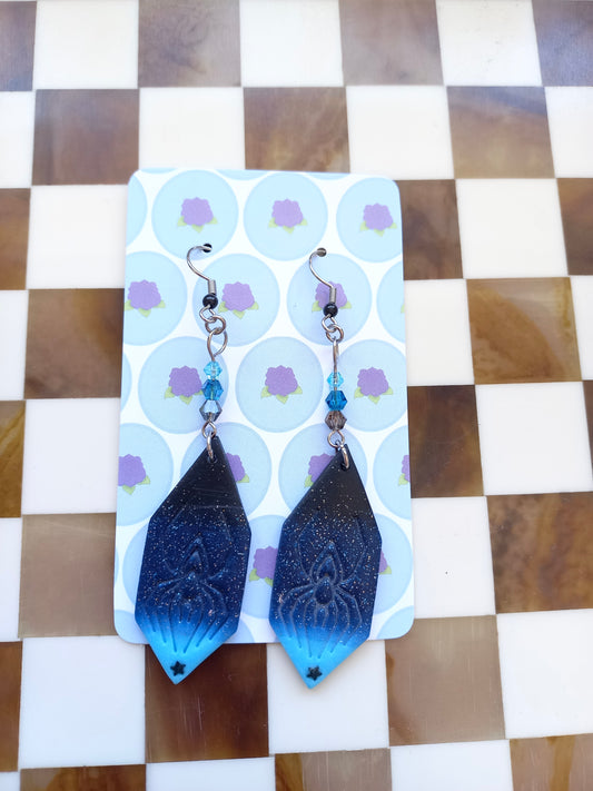 Glittery Blue Spiderweb Earrings