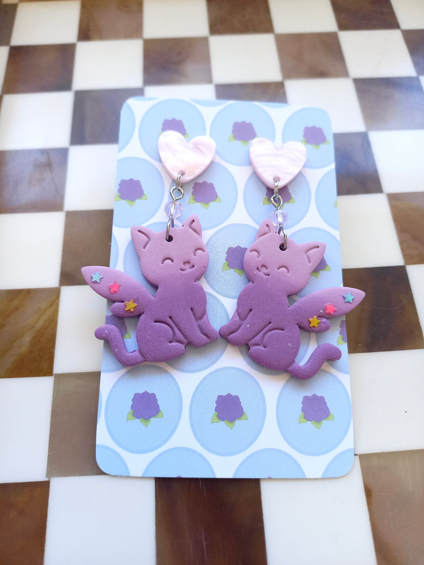 Whimsical Pink Fairy Cat Earrings