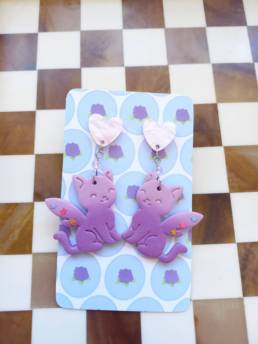 Whimsical Pink Fairy Cat Earrings