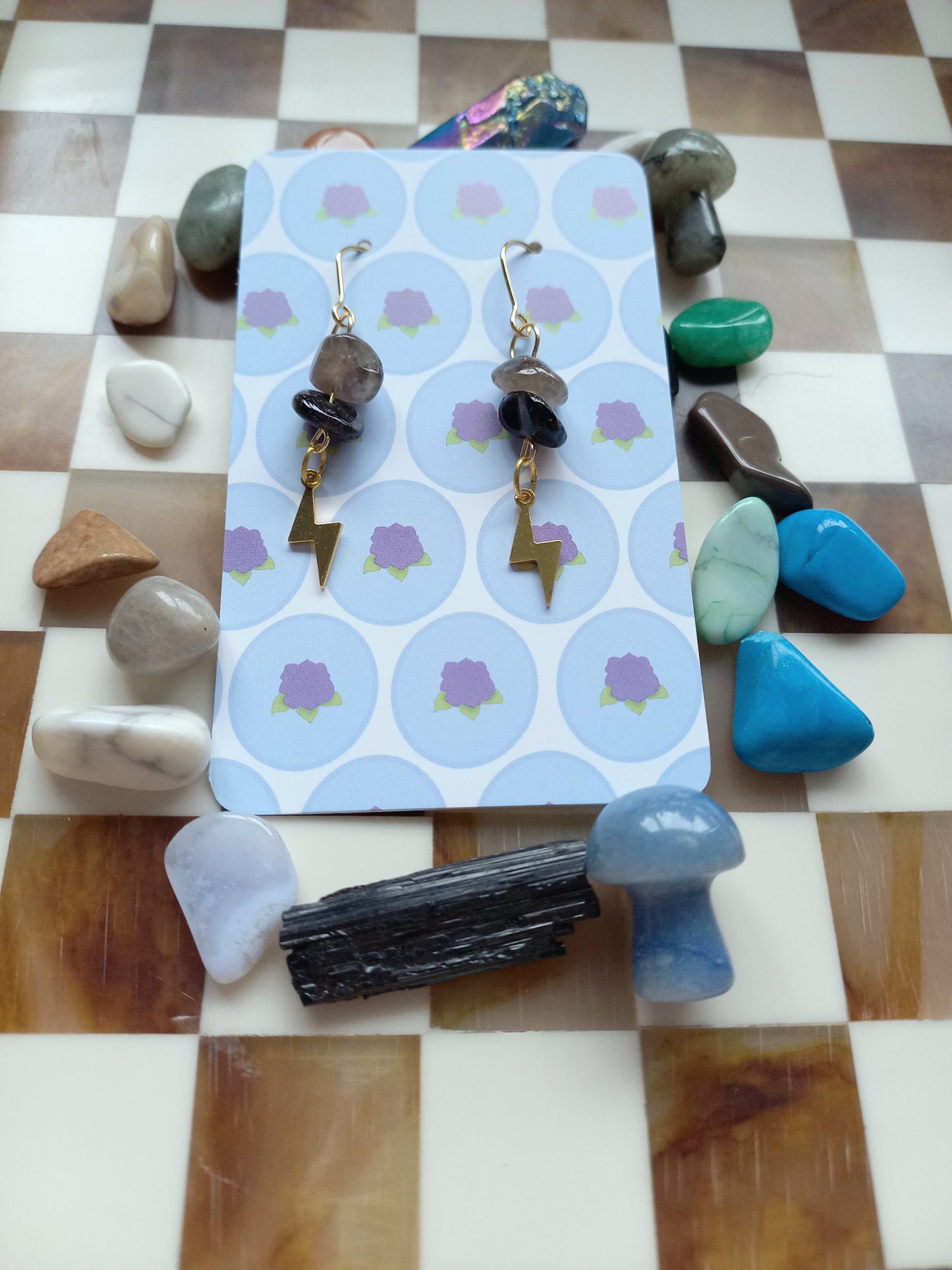 ✨ Smokey Quartz Lightning Bolt Earrings ⚡