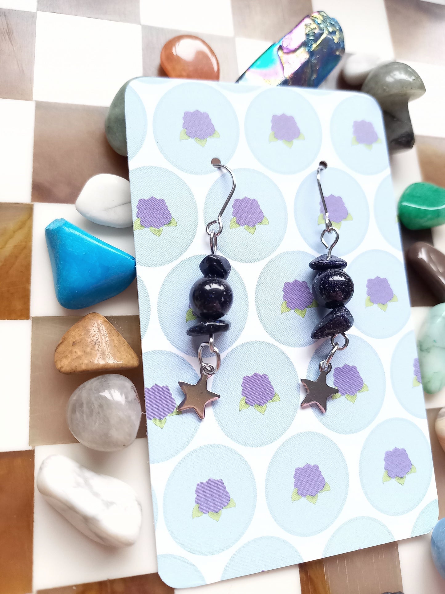 ✨ Blue Goldstone Star Earrings ⭐