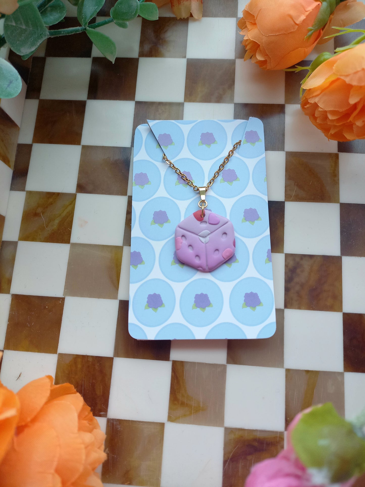 Pink Dice Necklace