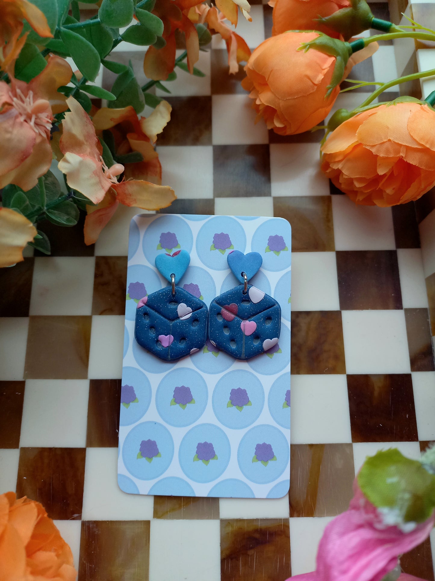 Blue Dice Earrings