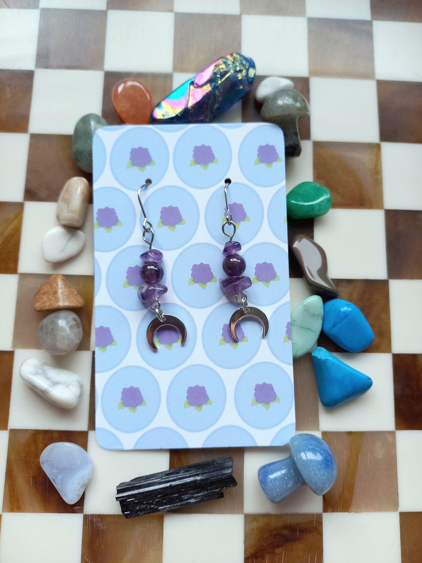 💜 Amethyst Crescent Moon Earrings 🌙