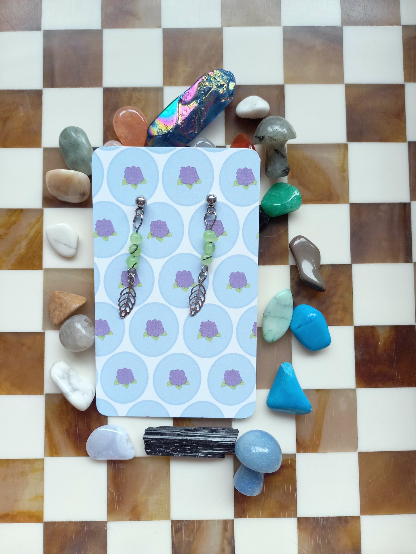 🍃 Prehnite Earrings with Leaf ✨