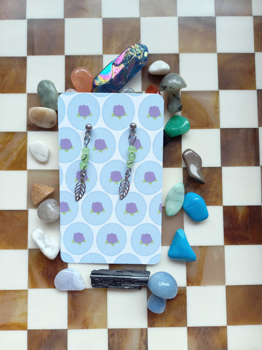 🍃 Prehnite Earrings with Leaf ✨