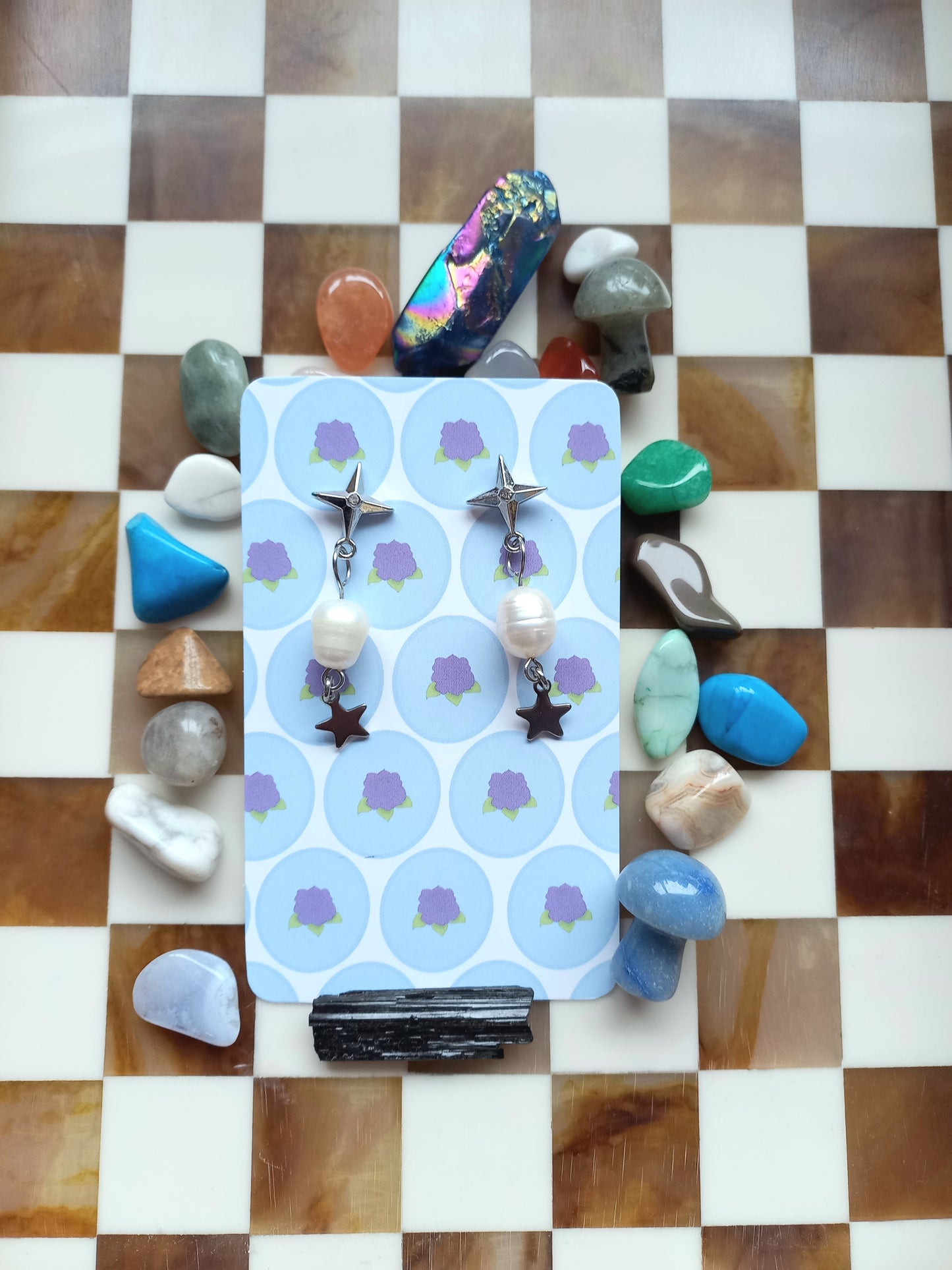 ⭐ Freshwater Pearl Double Star Earrings ✨