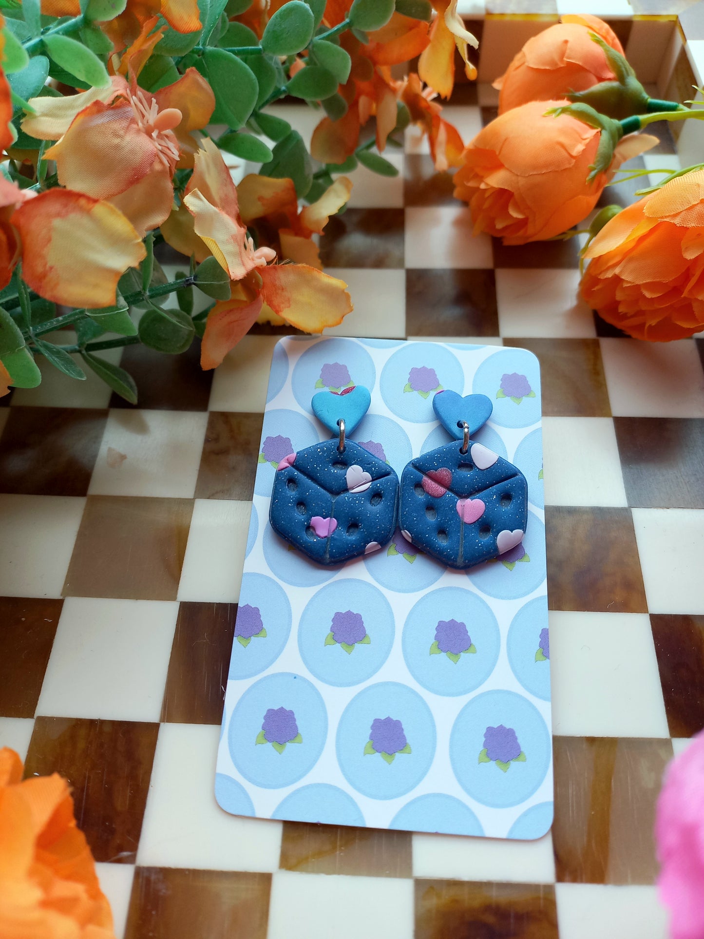 Blue Dice Earrings