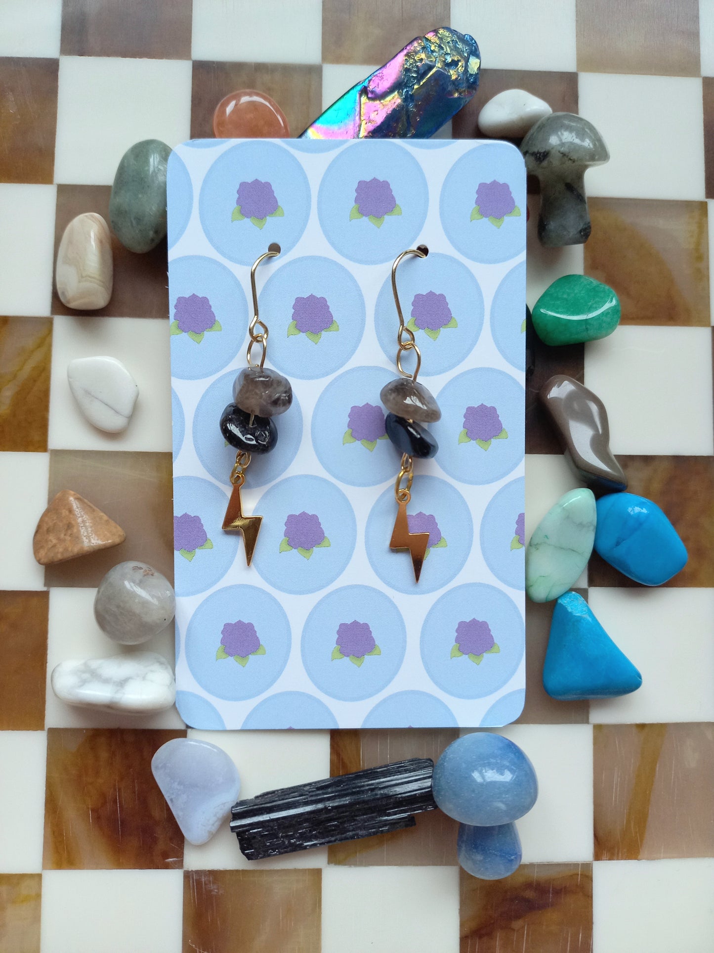 ✨ Smokey Quartz Lightning Bolt Earrings ⚡