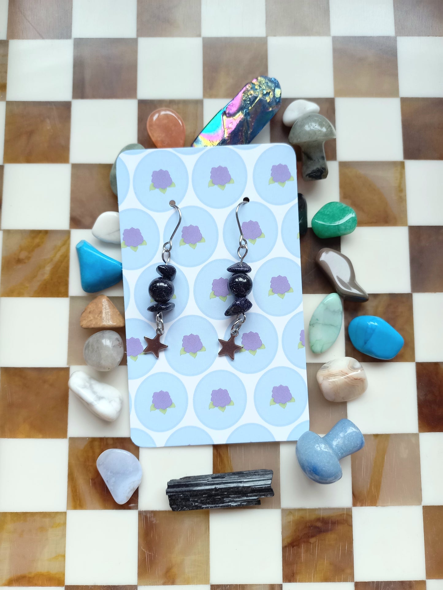 ✨ Blue Goldstone Star Earrings ⭐