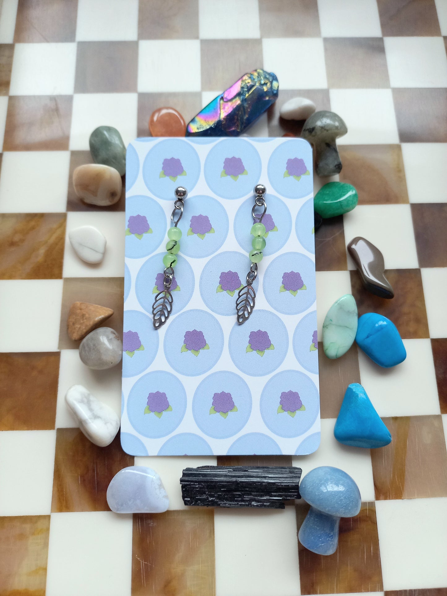 🍃 Prehnite Earrings with Leaf ✨