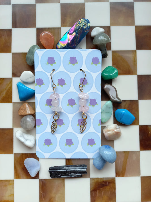 💗 Rose Quartz Leaf Earrings 🌿