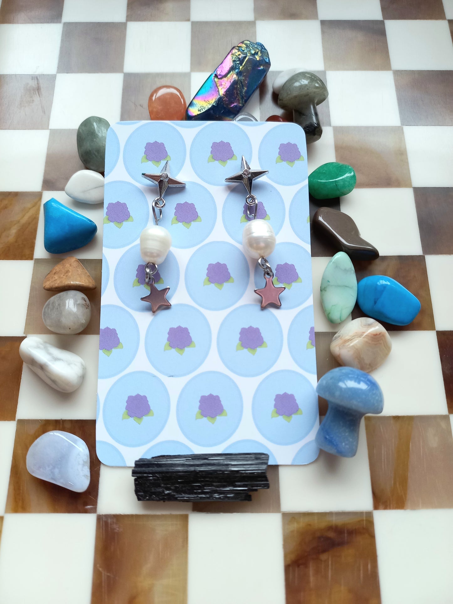 ⭐ Freshwater Pearl Double Star Earrings ✨