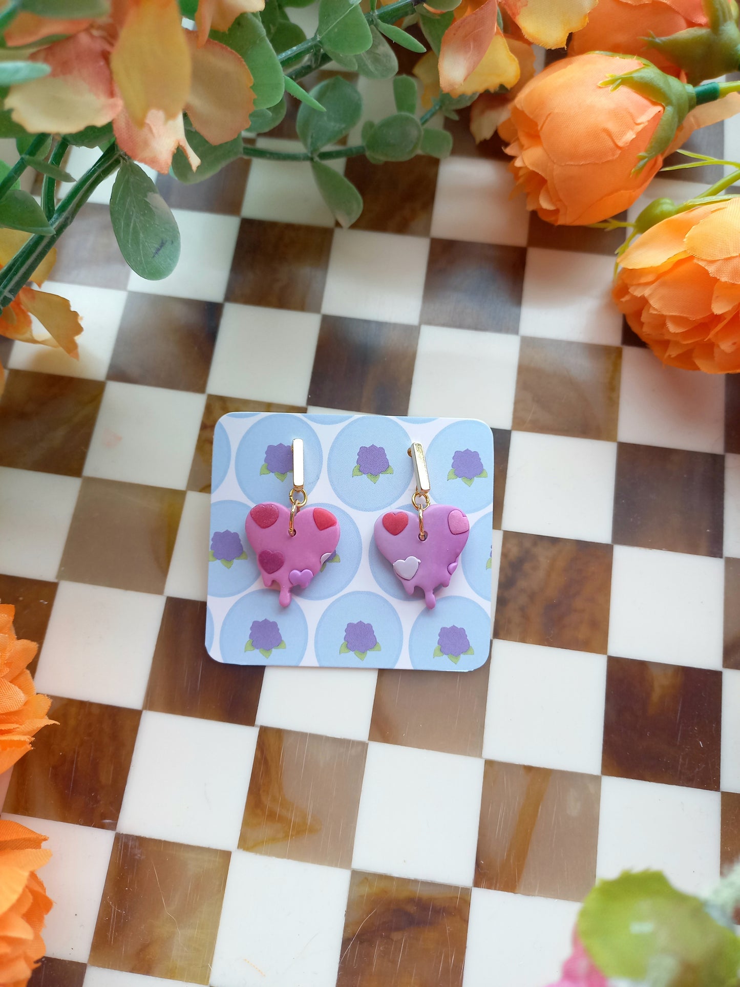 Pink Drippy Heart Earrings