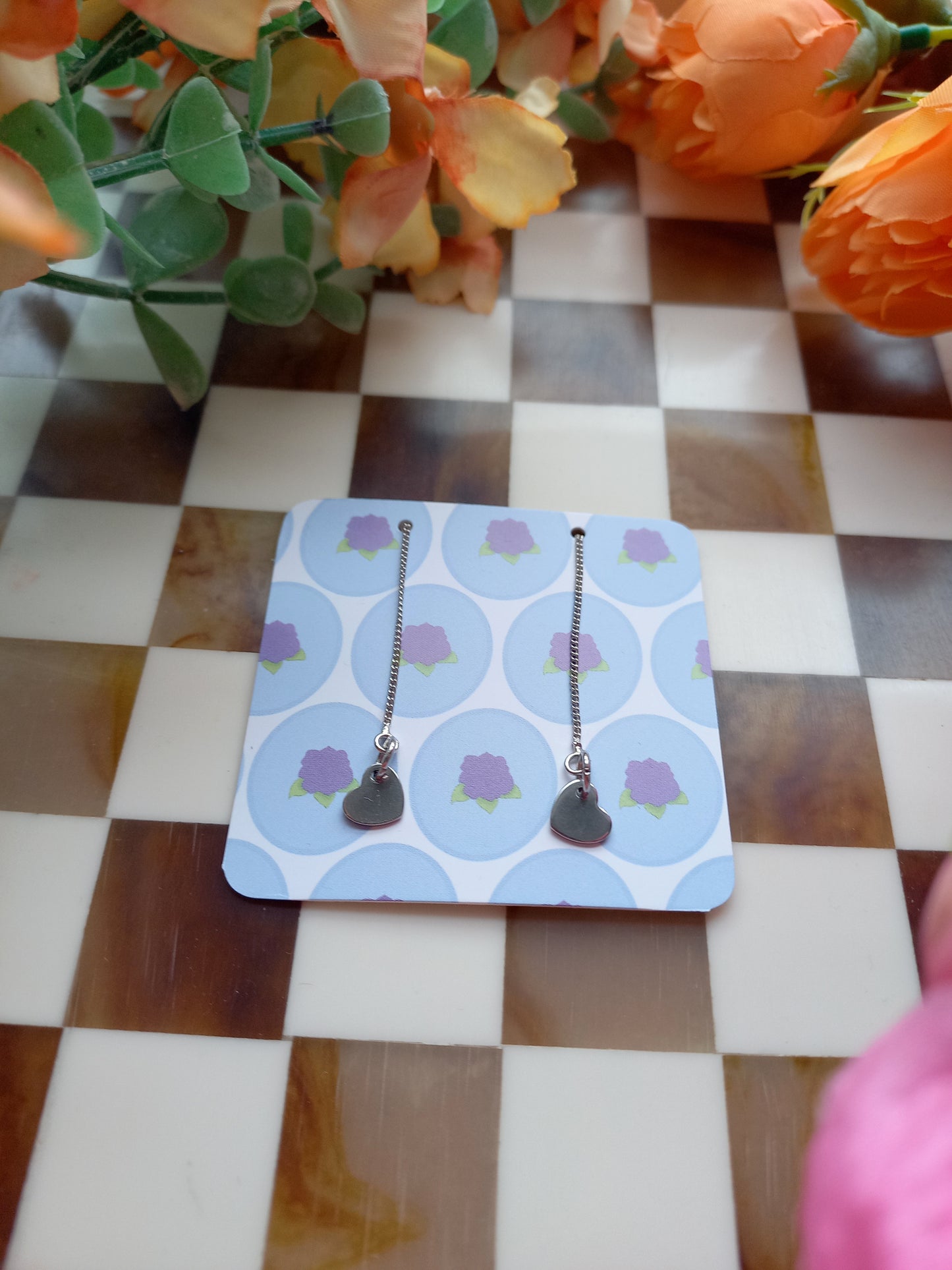 Silver Heart Threader Earrings