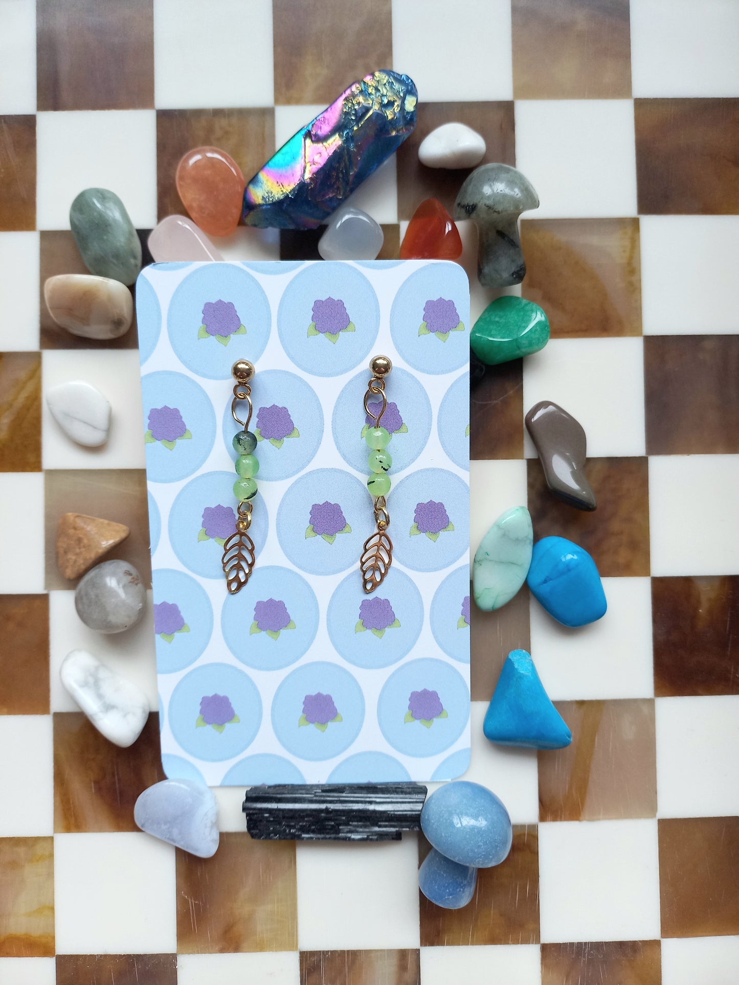 🍃 Prehnite Earrings with Leaf ✨