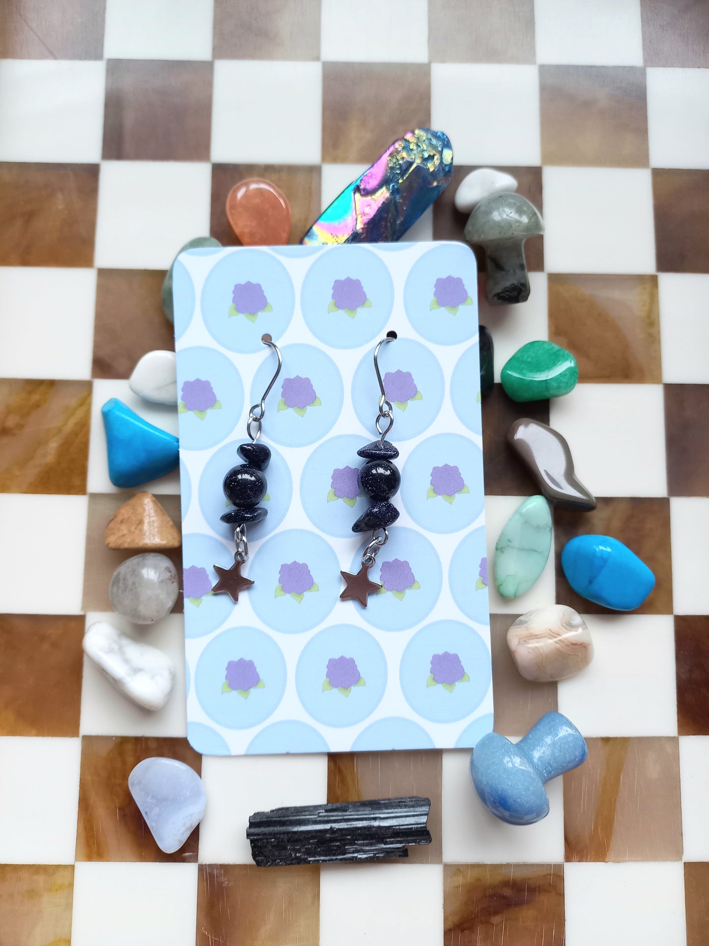 ✨ Blue Goldstone Star Earrings ⭐